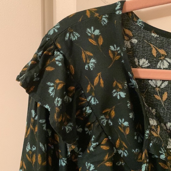 NWT Sonoma green w/lt blue flowers ruffles on collar & long sleeves blouse 4x - Picture 5 of 14